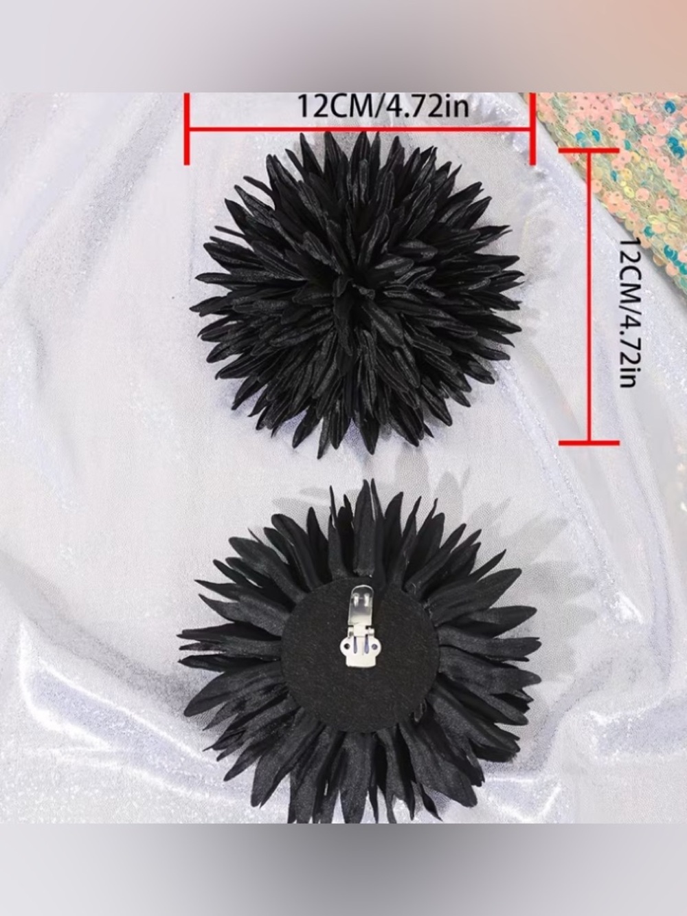 Black Fabric Flower Clips - Set of 2